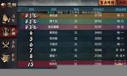 三少爷的剑 官榜攻略