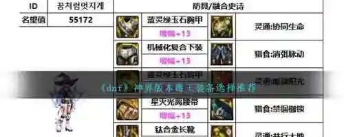 dnf2018女毒王装备选择，dnf100级女毒王装备选择